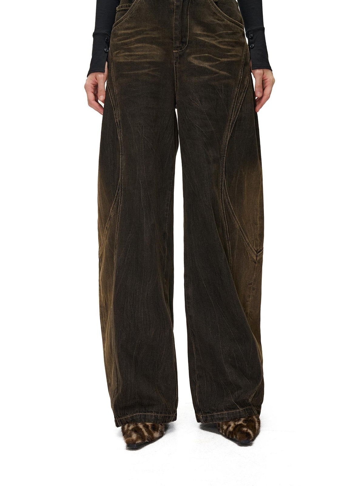 NORTH NODE Washed Distressed Wide-leg Women&