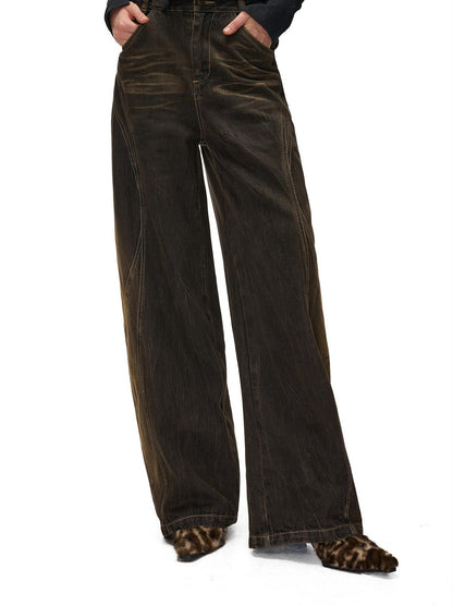 NORTH NODE Washed Distressed Wide-leg Women&