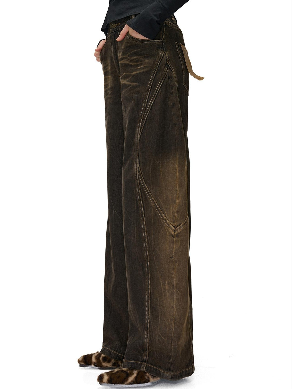 NORTH NODE Washed Distressed Wide-leg Women&
