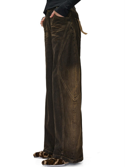 NORTH NODE Washed Distressed Wide-leg Women&