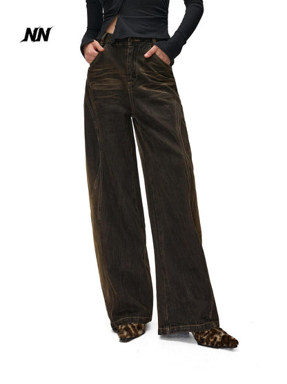 NORTH NODE Washed Distressed Wide-leg Women&