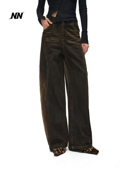 NORTH NODE Washed Distressed Wide-leg Women&