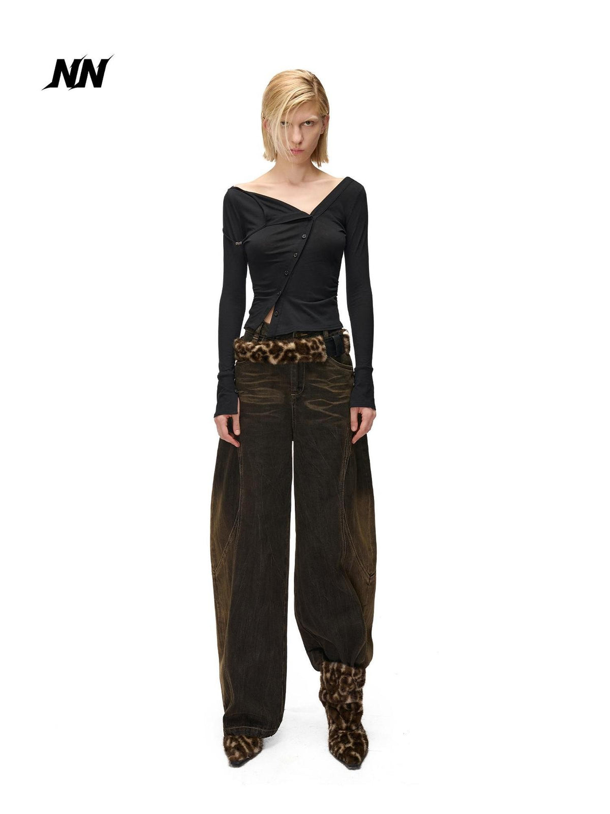 NORTH NODE Washed Distressed Wide-leg Women&
