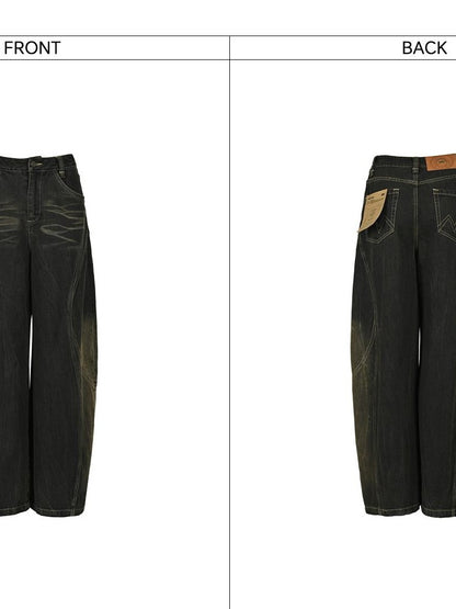 NORTH NODE Washed Distressed Wide-leg Women&