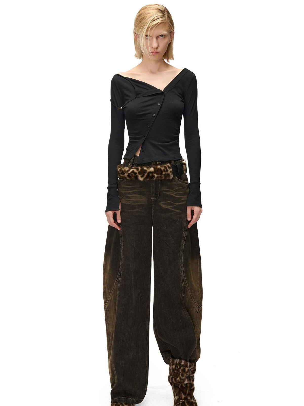 NORTH NODE Washed Distressed Wide-leg Women&