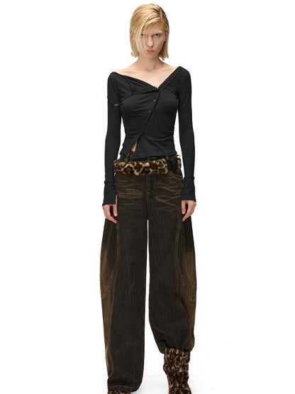 NORTH NODE Washed Distressed Wide-leg Women&