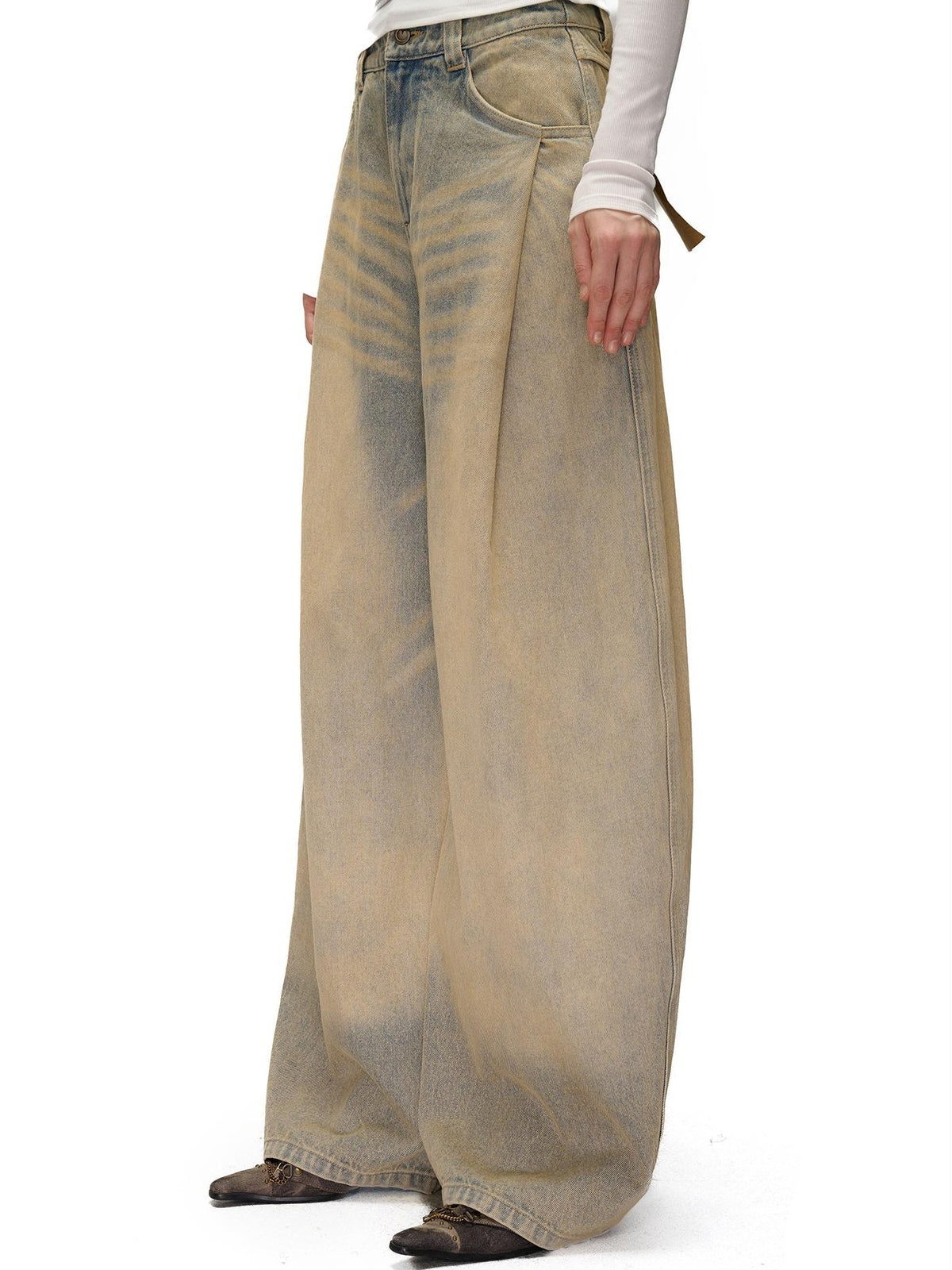 NORTH NODE Washed Distressed Wide-leg Women&
