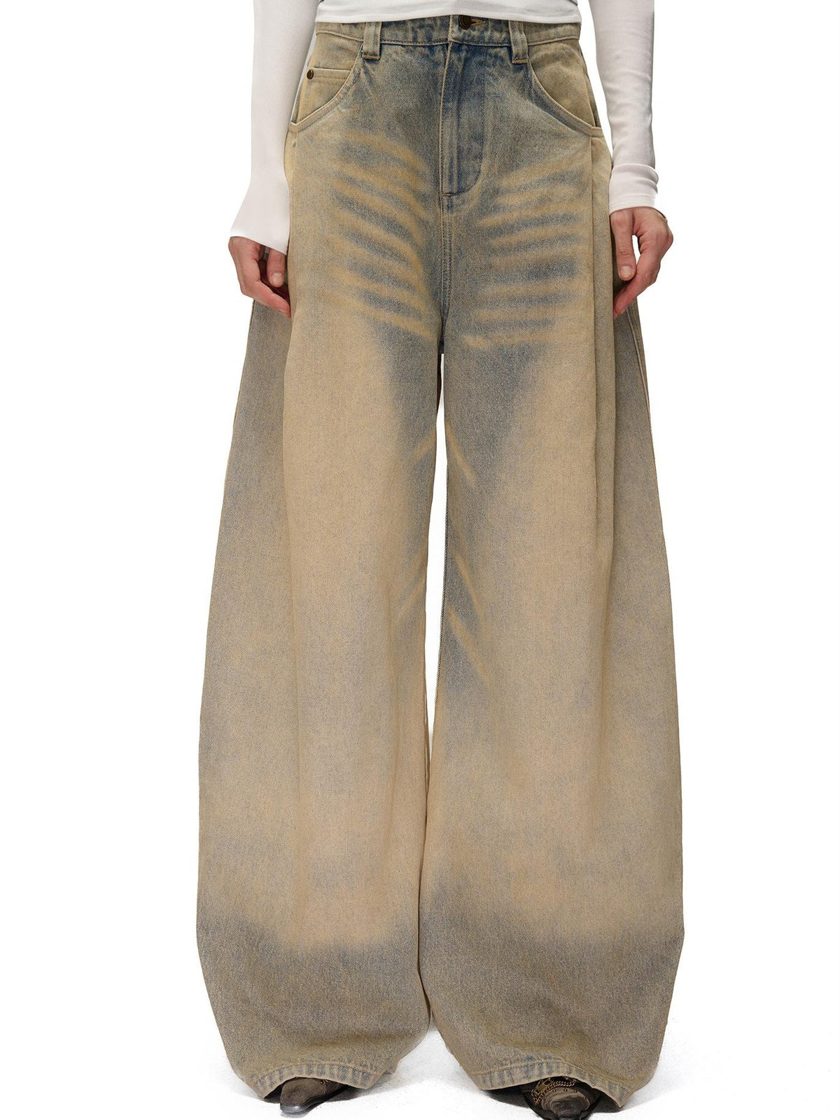 NORTH NODE Washed Distressed Wide-leg Women&