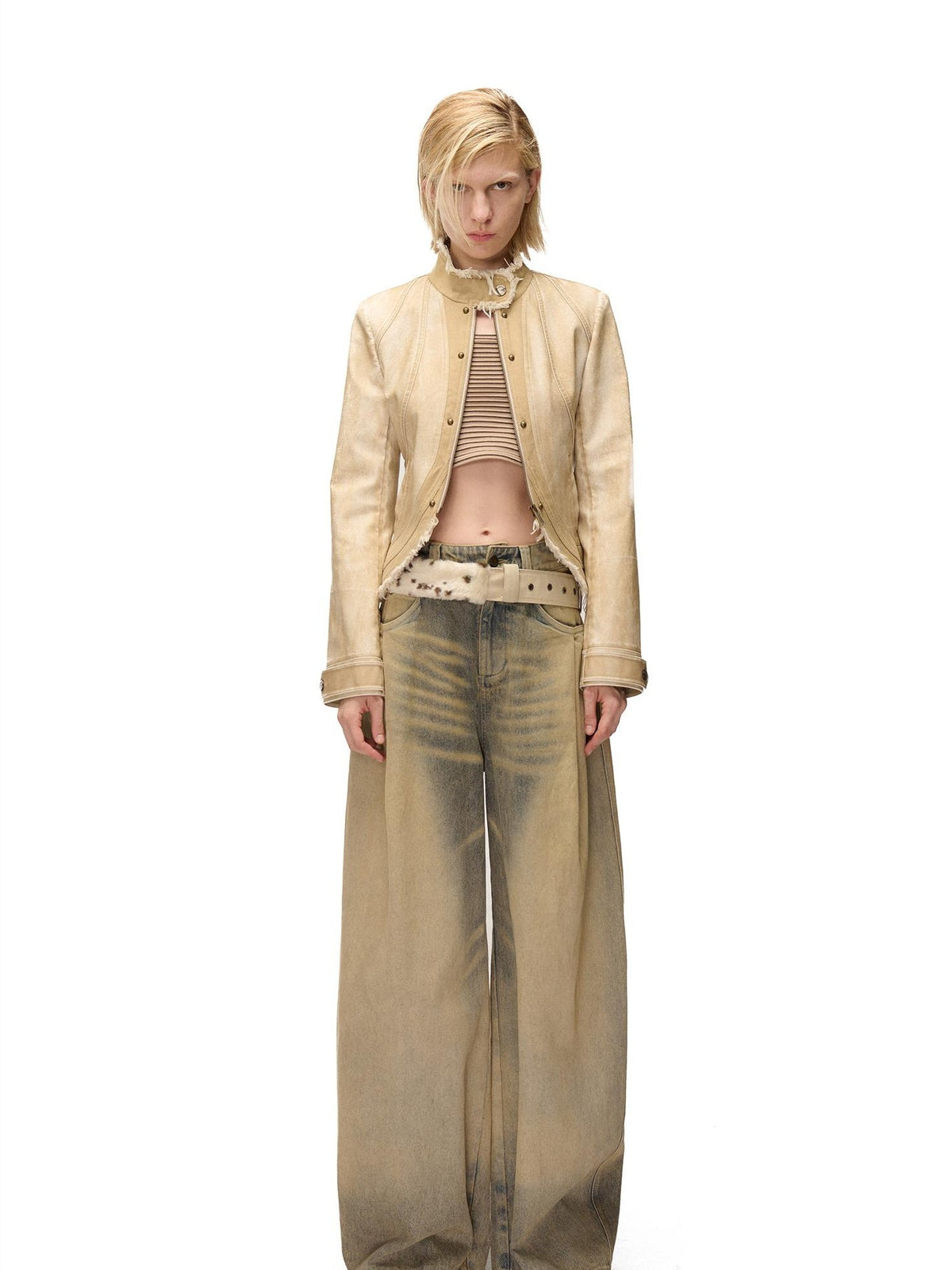 NORTH NODE Washed Distressed Wide-leg Women&