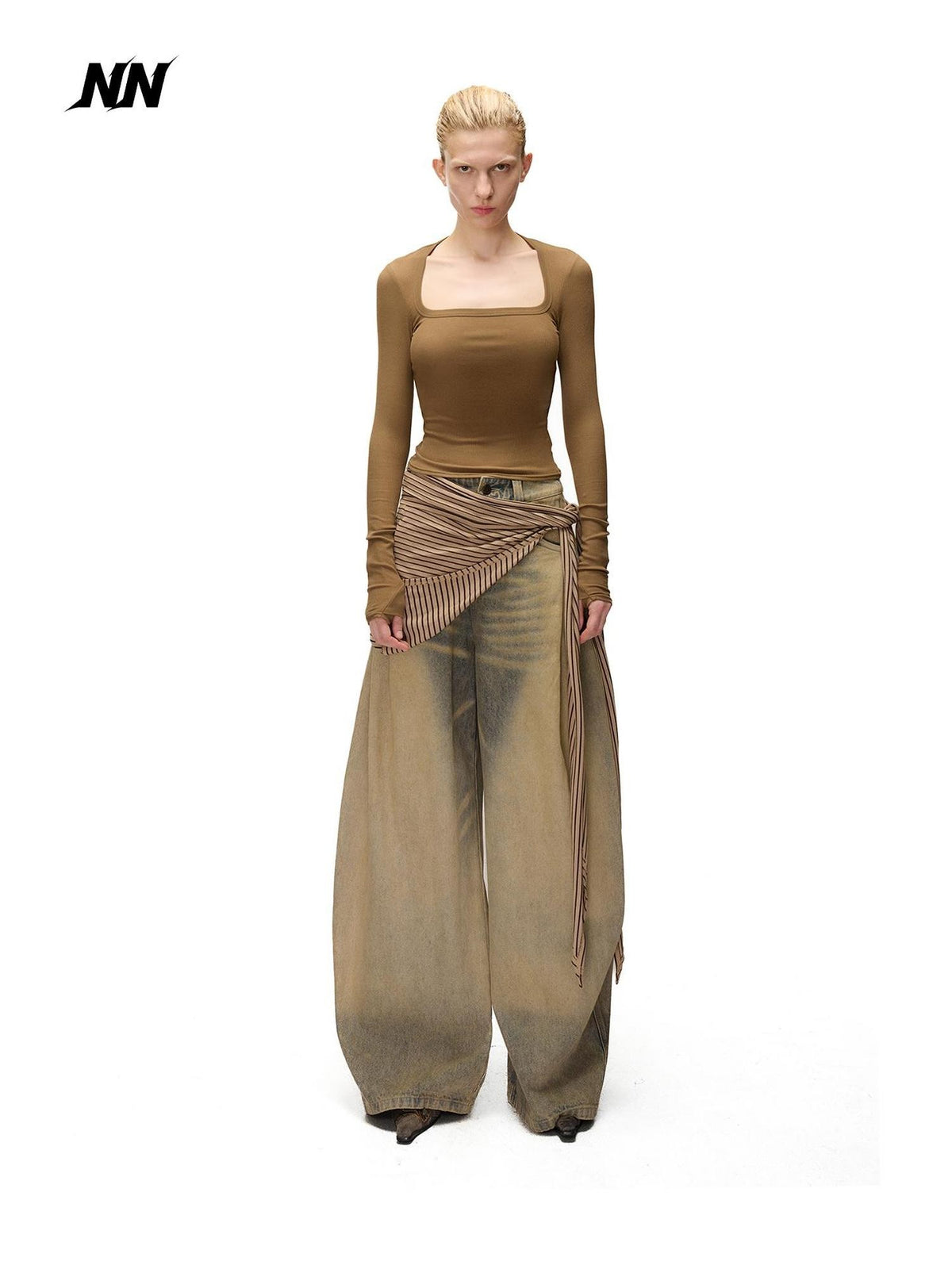 NORTH NODE Washed Distressed Wide-leg Women&