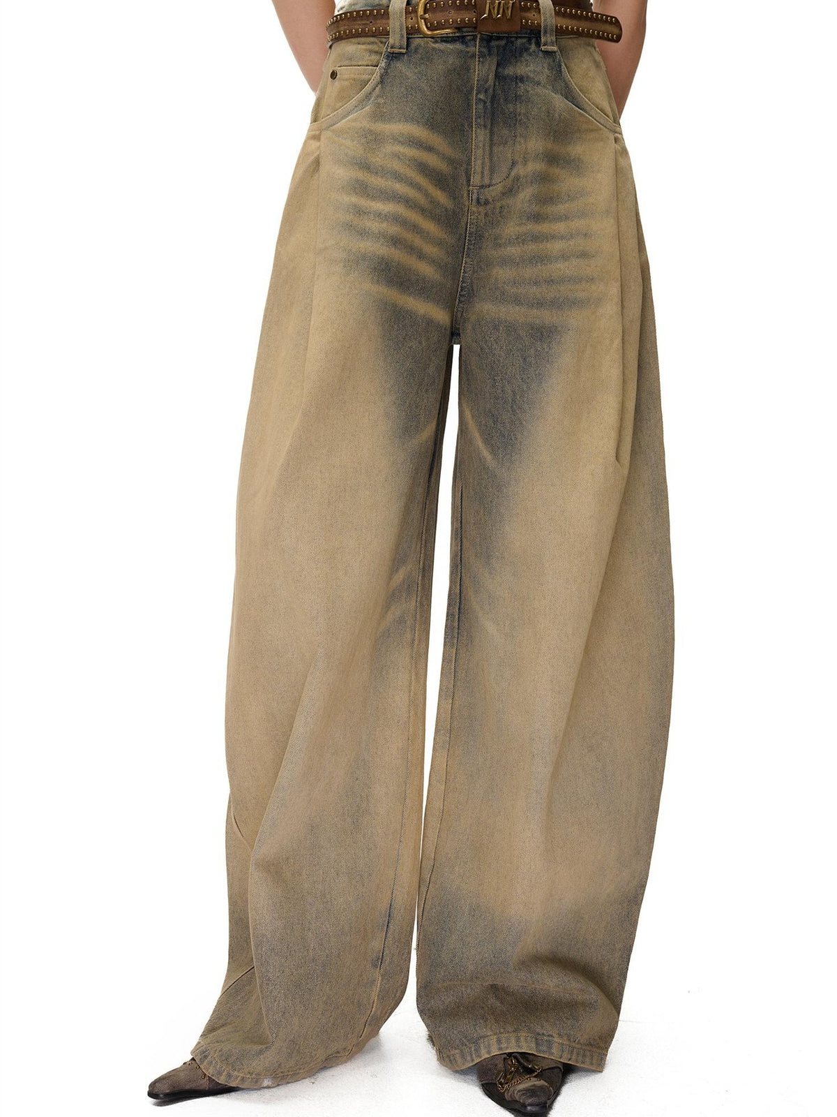 NORTH NODE Washed Distressed Wide-leg Women&