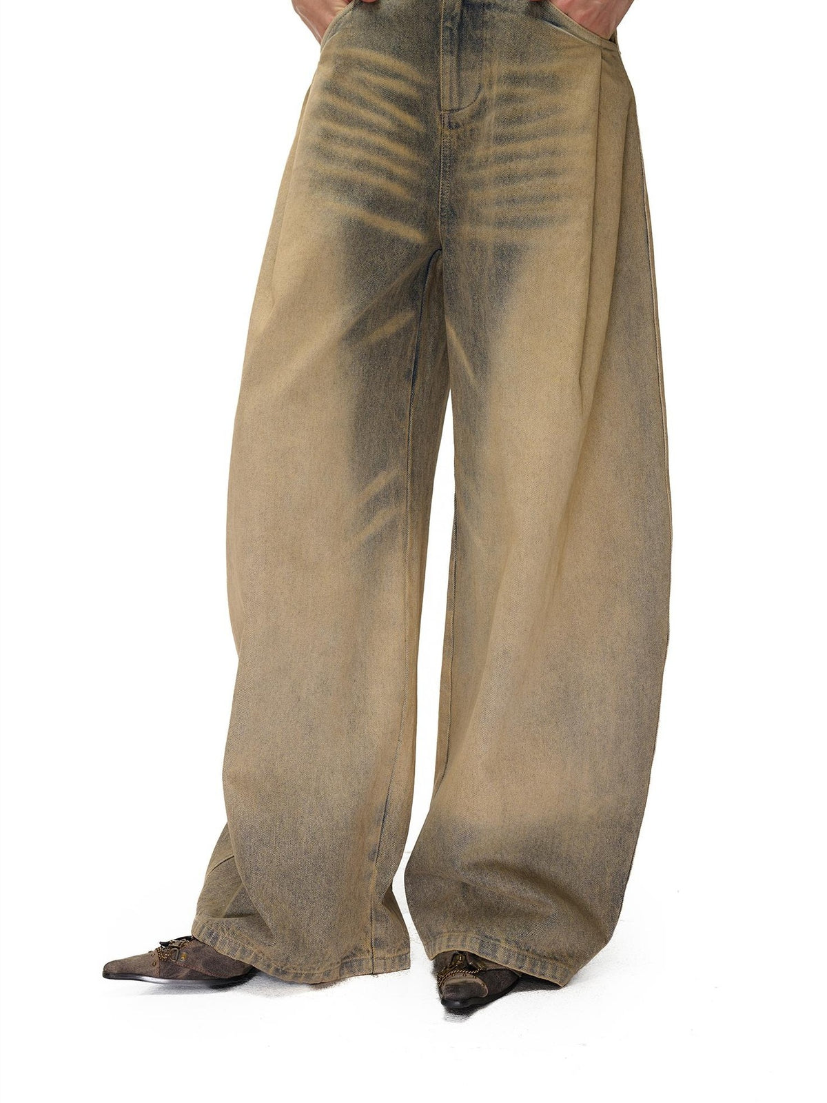 NORTH NODE Washed Distressed Wide-leg Women&