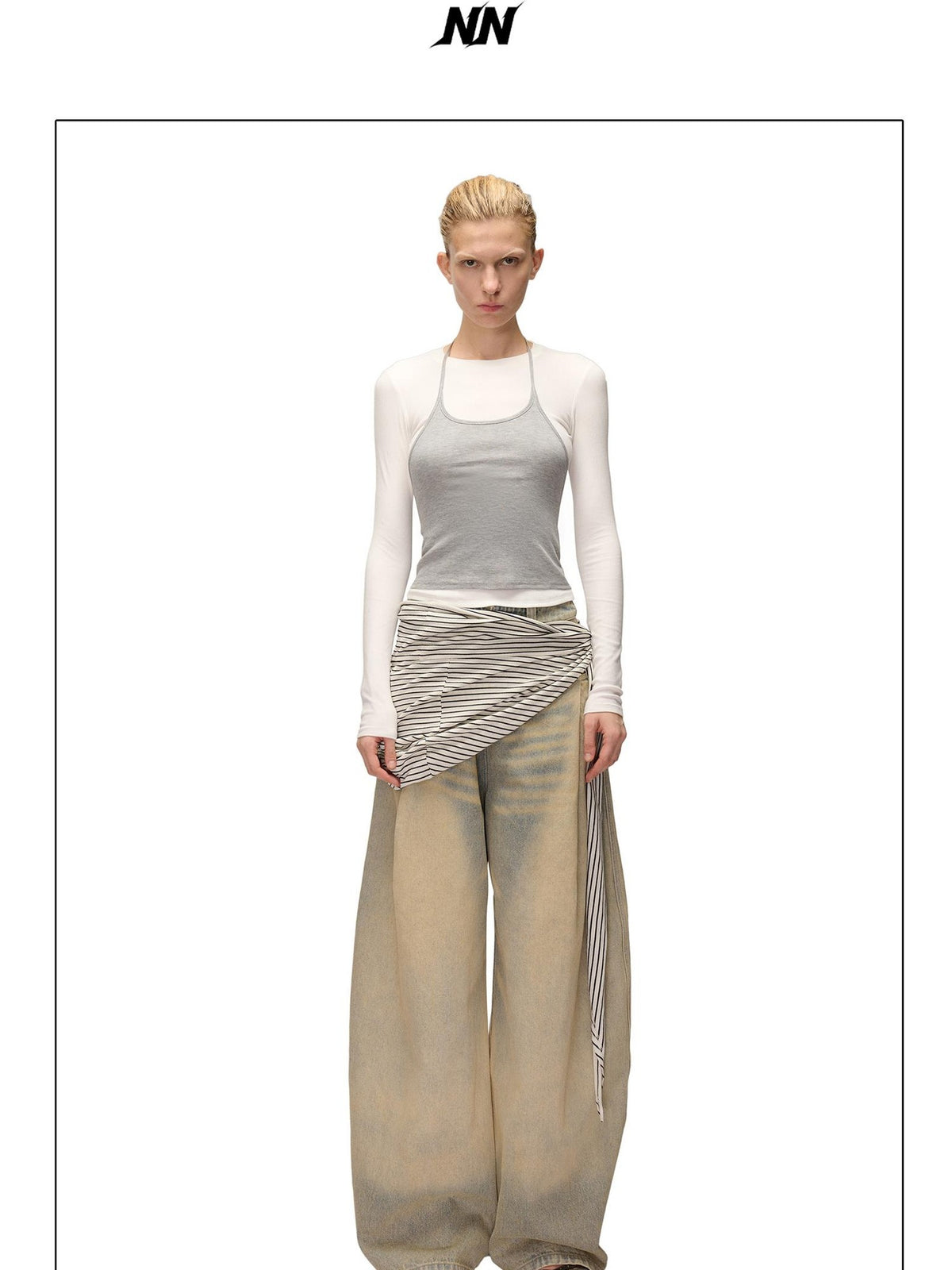 NORTH NODE Washed Distressed Wide-leg Women&