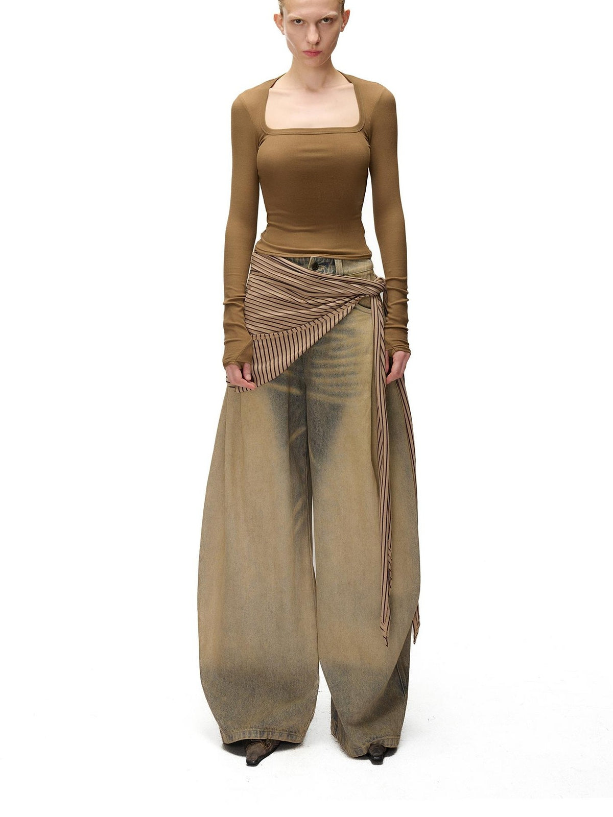 NORTH NODE Washed Distressed Wide-leg Women&
