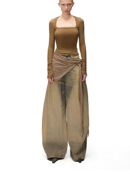 NORTH NODE Washed Distressed Wide-leg Women&