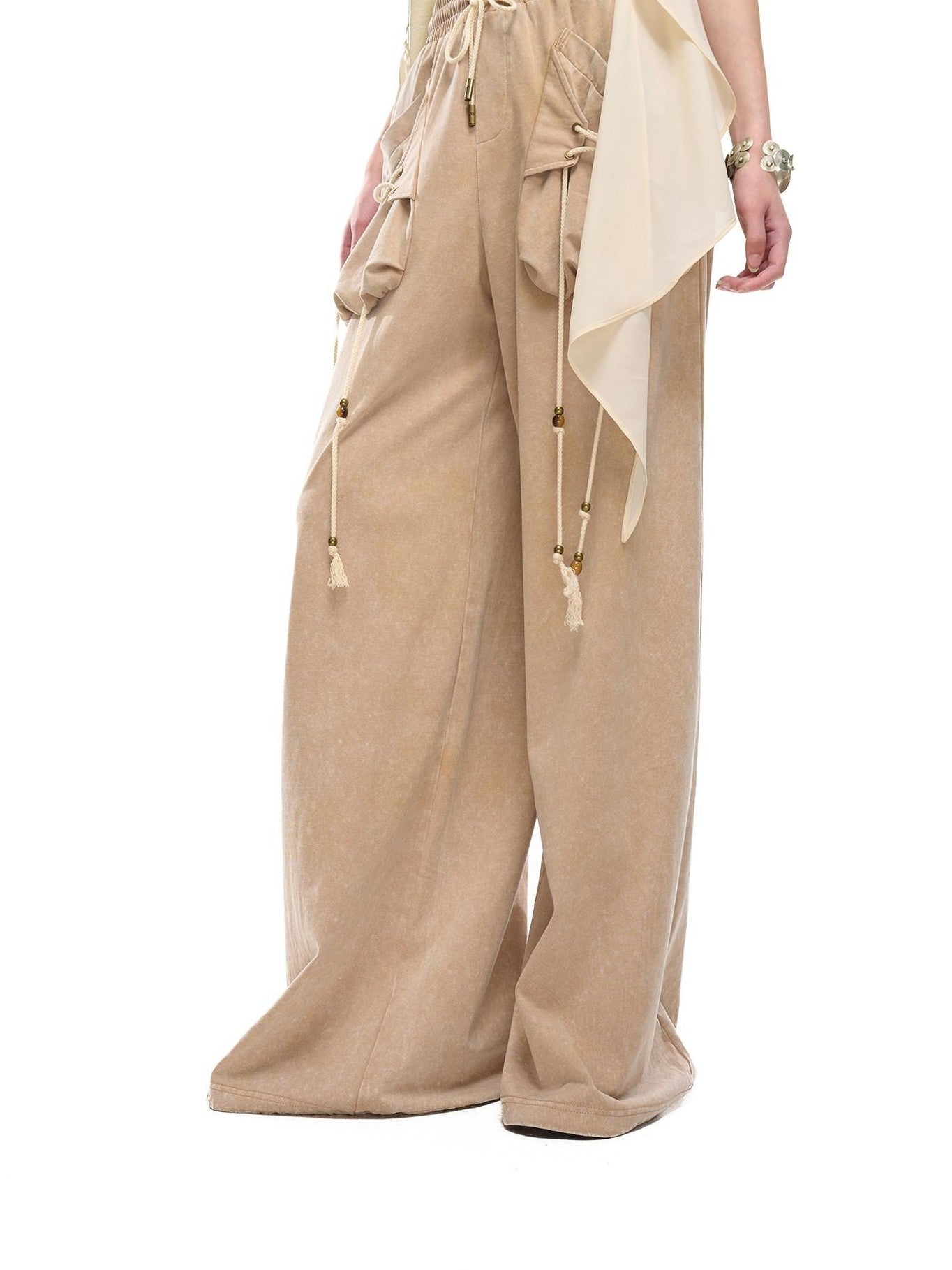 NORTH NODE Washed Faded Drawstring Pleated 3d Pockets Women&