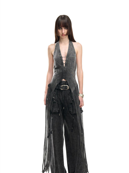 NORTH NODE Washed Faded Drawstring Pleated 3d Pockets Women&