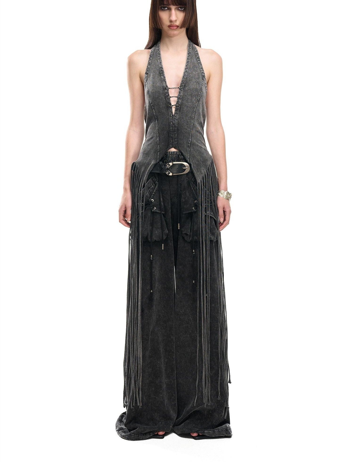 NORTH NODE Washed Faded Drawstring Pleated 3d Pockets Women&