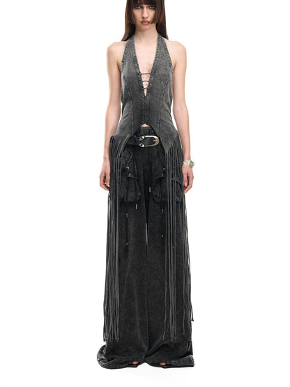 NORTH NODE Washed Faded Drawstring Pleated 3d Pockets Women&