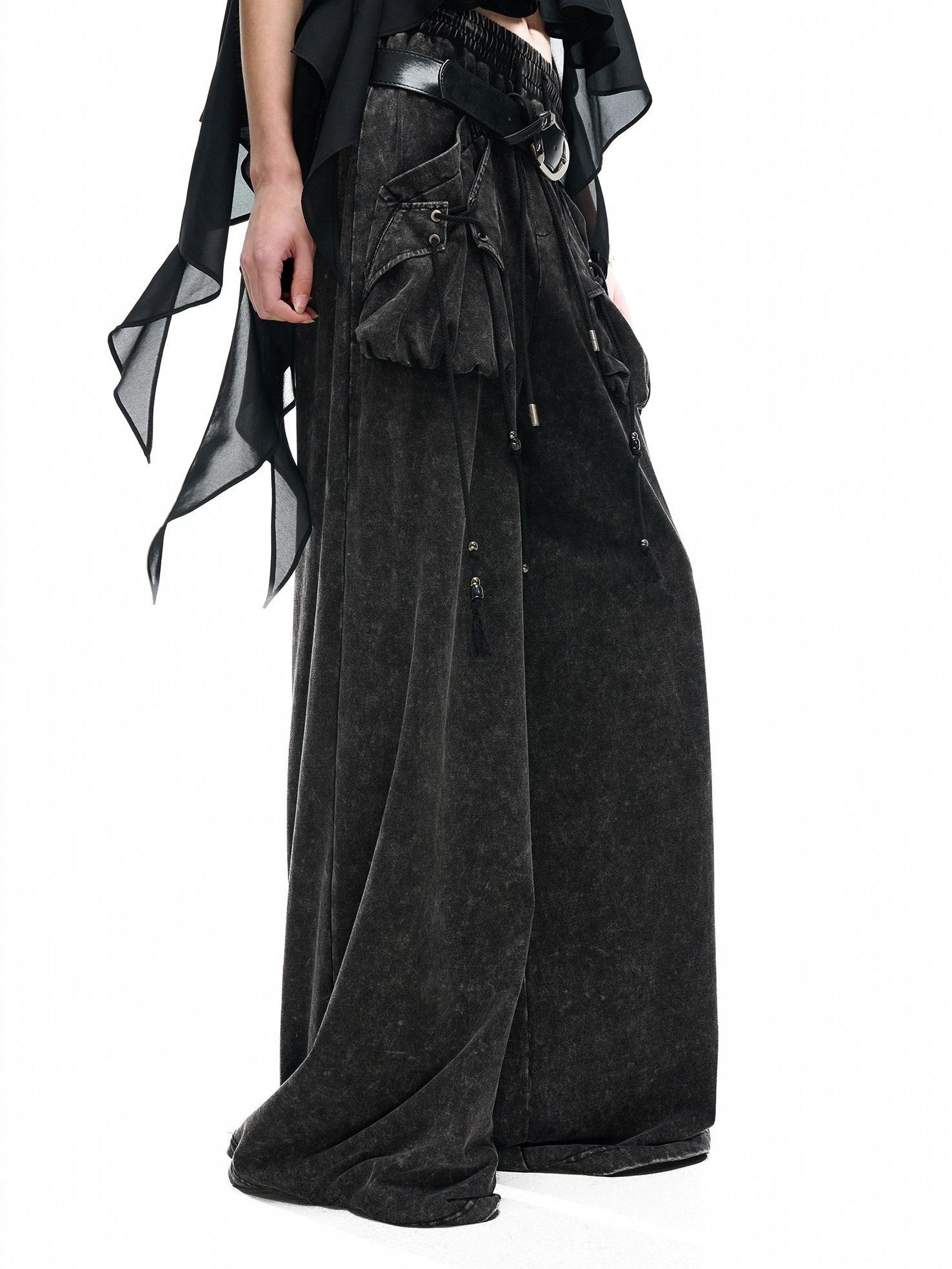 NORTH NODE Washed Faded Drawstring Pleated 3d Pockets Women&