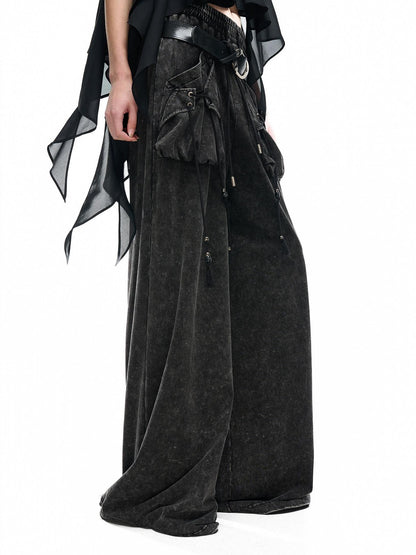 NORTH NODE Washed Faded Drawstring Pleated 3d Pockets Women&