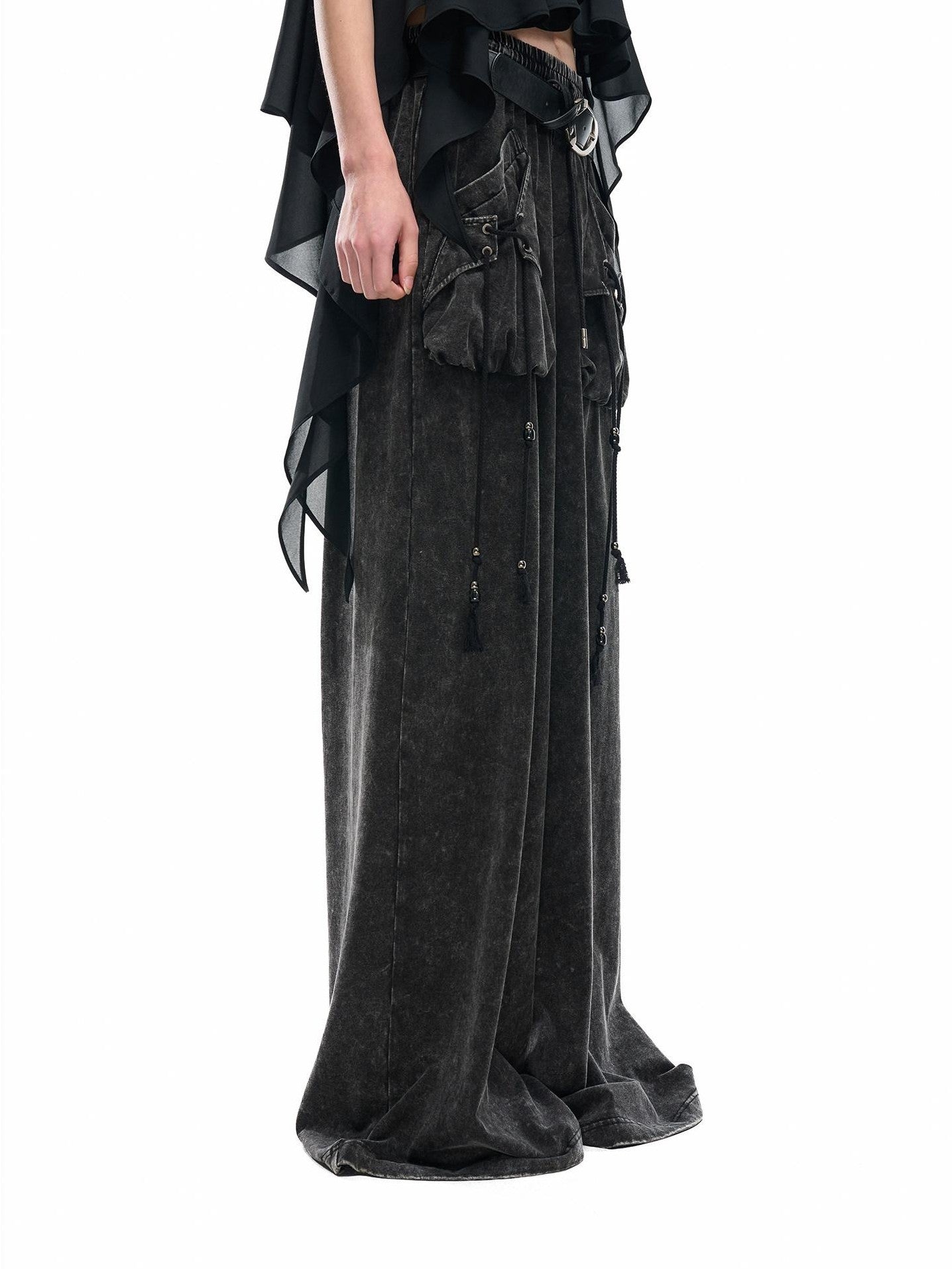 NORTH NODE Washed Faded Drawstring Pleated 3d Pockets Women&