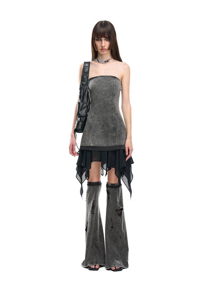 NORTH NODE Washed Faded Ruffle Chiffon Spliced Women&
