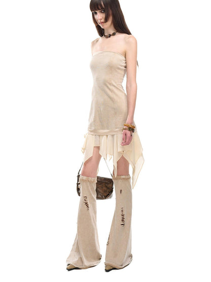 NORTH NODE Washed Faded Ruffle Chiffon Spliced Women&