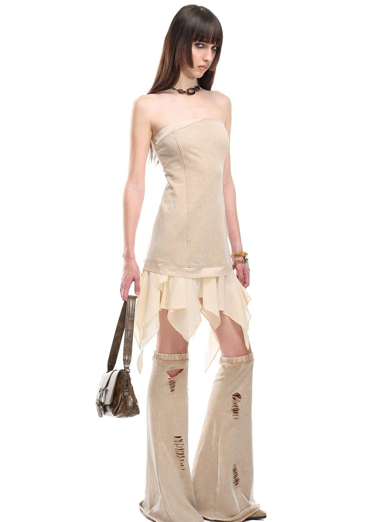NORTH NODE Washed Faded Ruffle Chiffon Spliced Women&