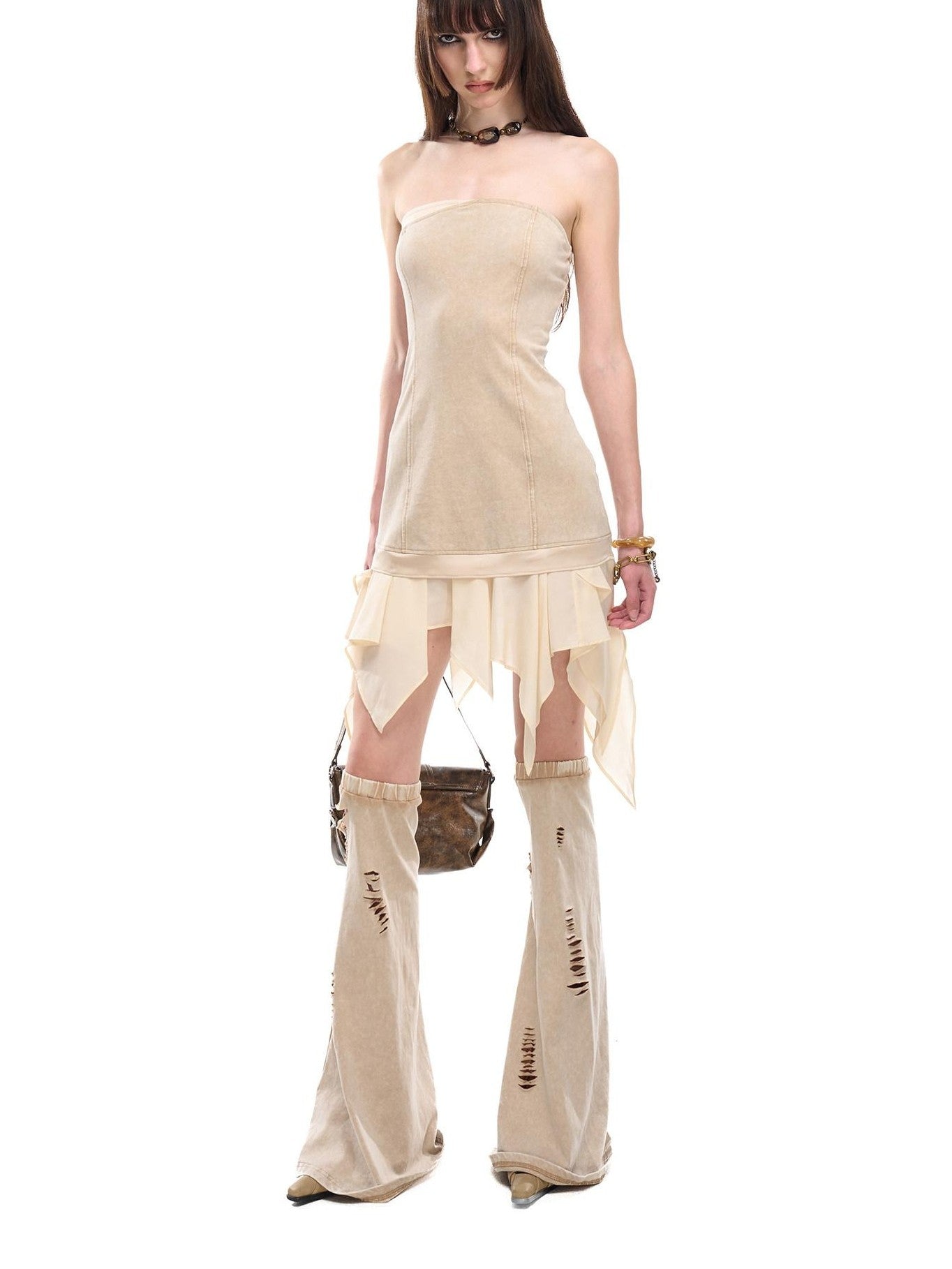 NORTH NODE Washed Faded Ruffle Chiffon Spliced Women&