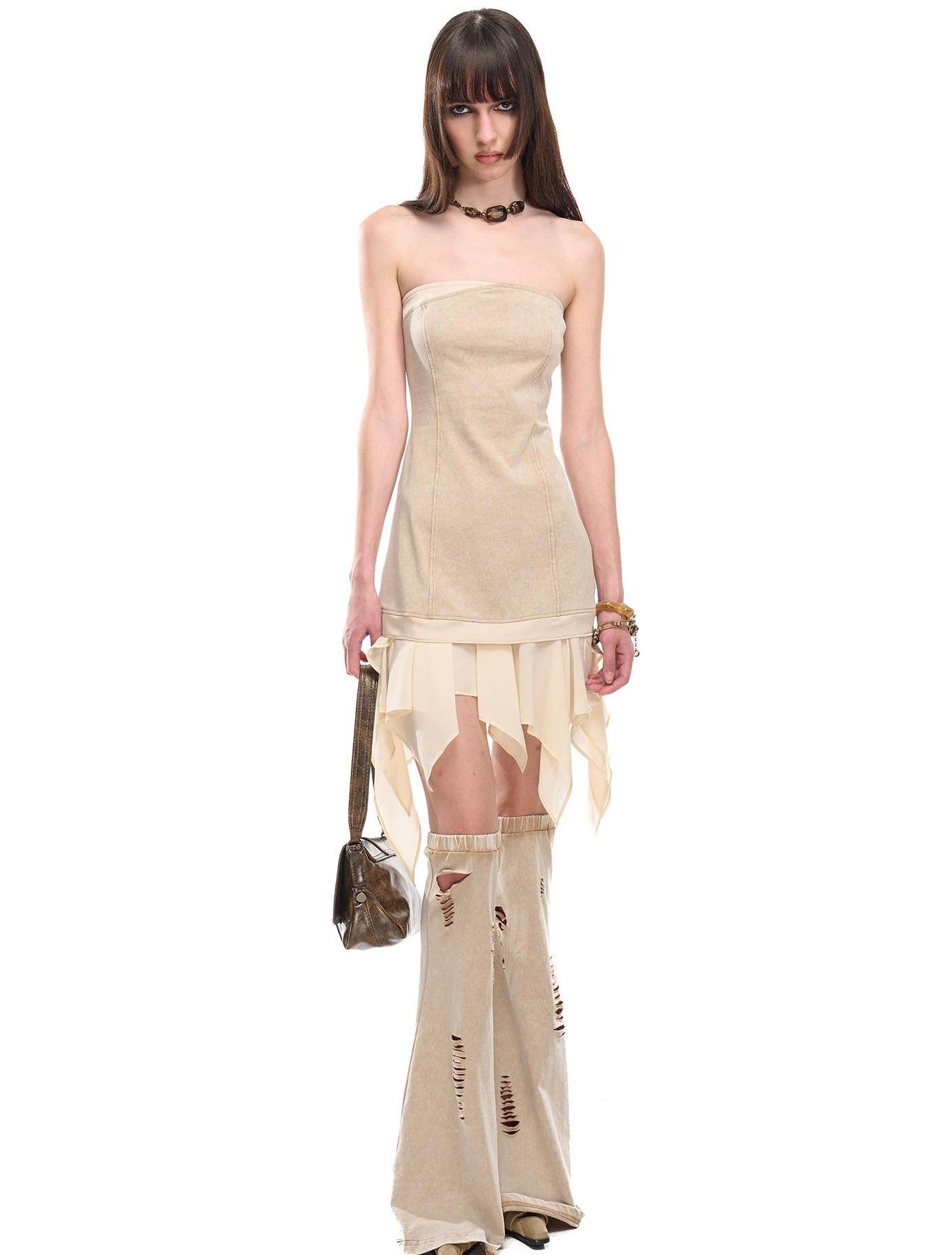 NORTH NODE Washed Faded Ruffle Chiffon Spliced Women&