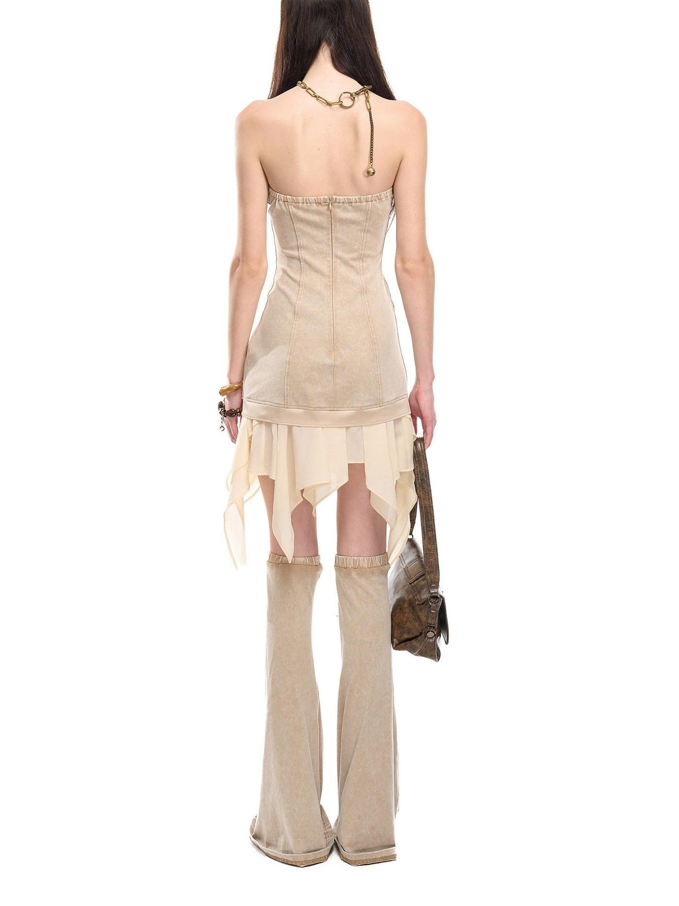 NORTH NODE Washed Faded Ruffle Chiffon Spliced Women&