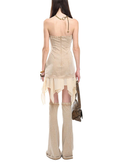 NORTH NODE Washed Faded Ruffle Chiffon Spliced Women&