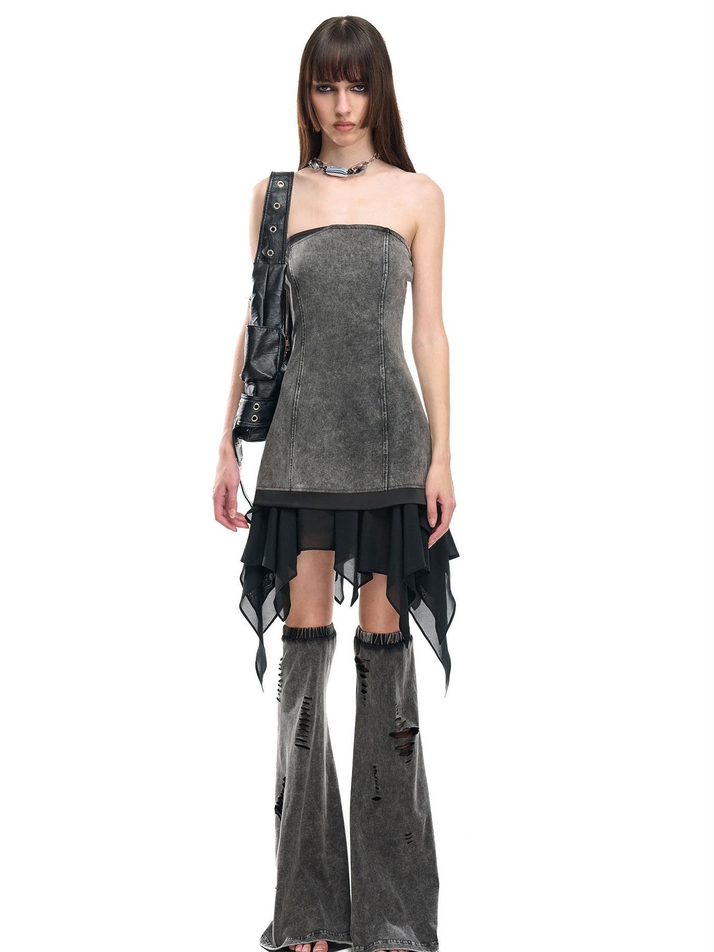NORTH NODE Washed Faded Ruffle Chiffon Spliced Women&