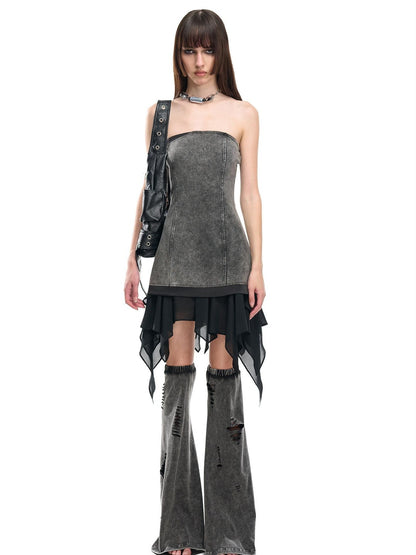 NORTH NODE Washed Faded Ruffle Chiffon Spliced Women&