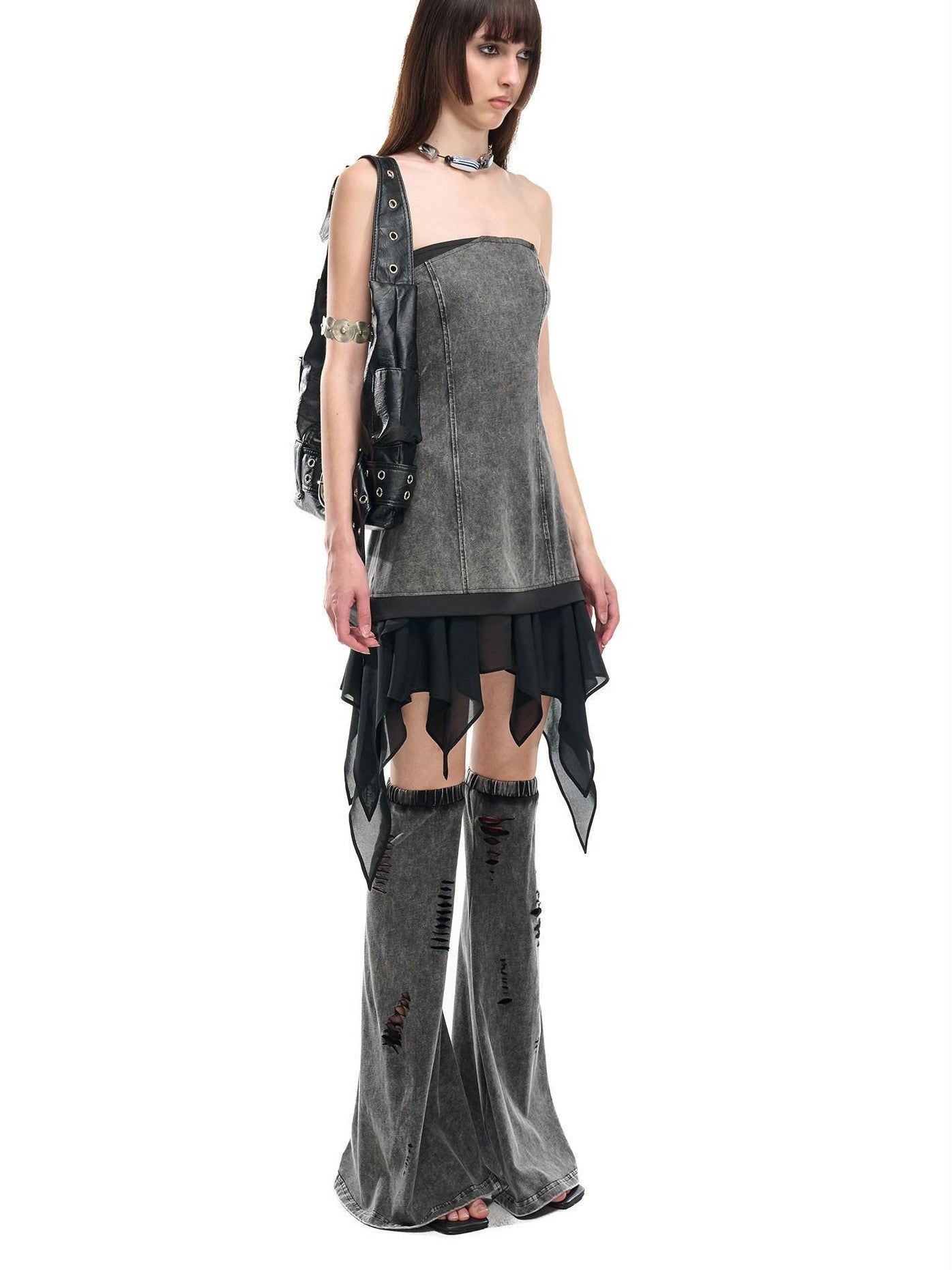 NORTH NODE Washed Faded Ruffle Chiffon Spliced Women&