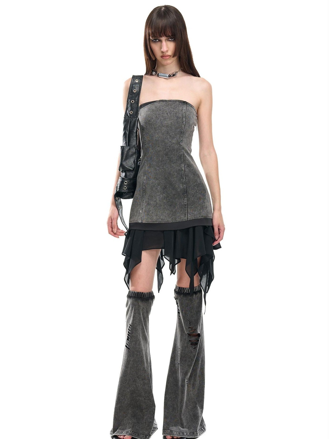 NORTH NODE Washed Faded Ruffle Chiffon Spliced Women&