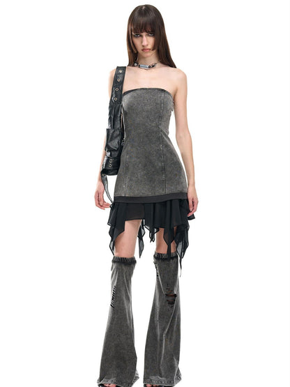 NORTH NODE Washed Faded Ruffle Chiffon Spliced Women&