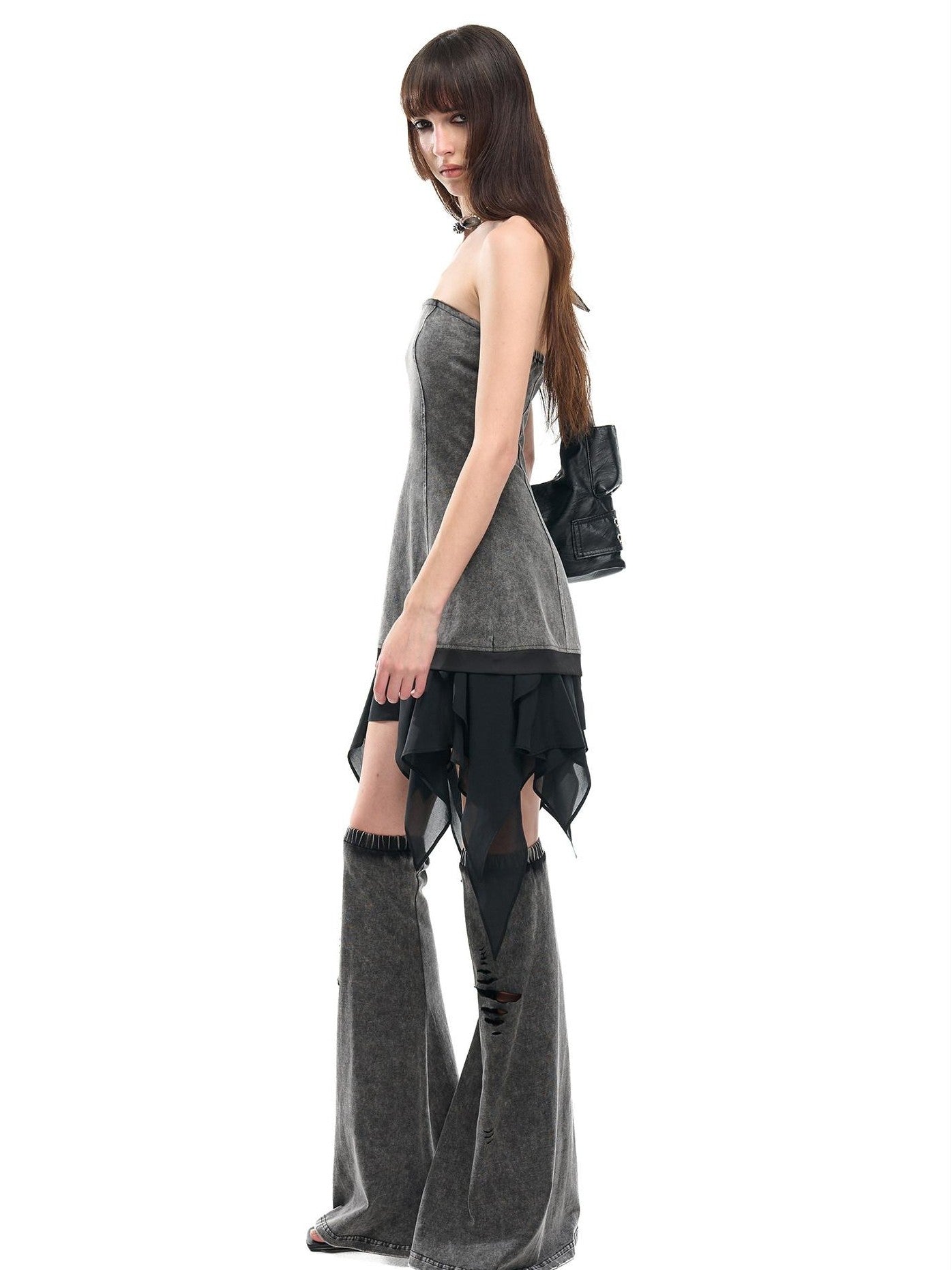 NORTH NODE Washed Faded Ruffle Chiffon Spliced Women&