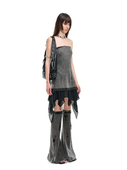 NORTH NODE Washed Faded Ruffle Chiffon Spliced Women&