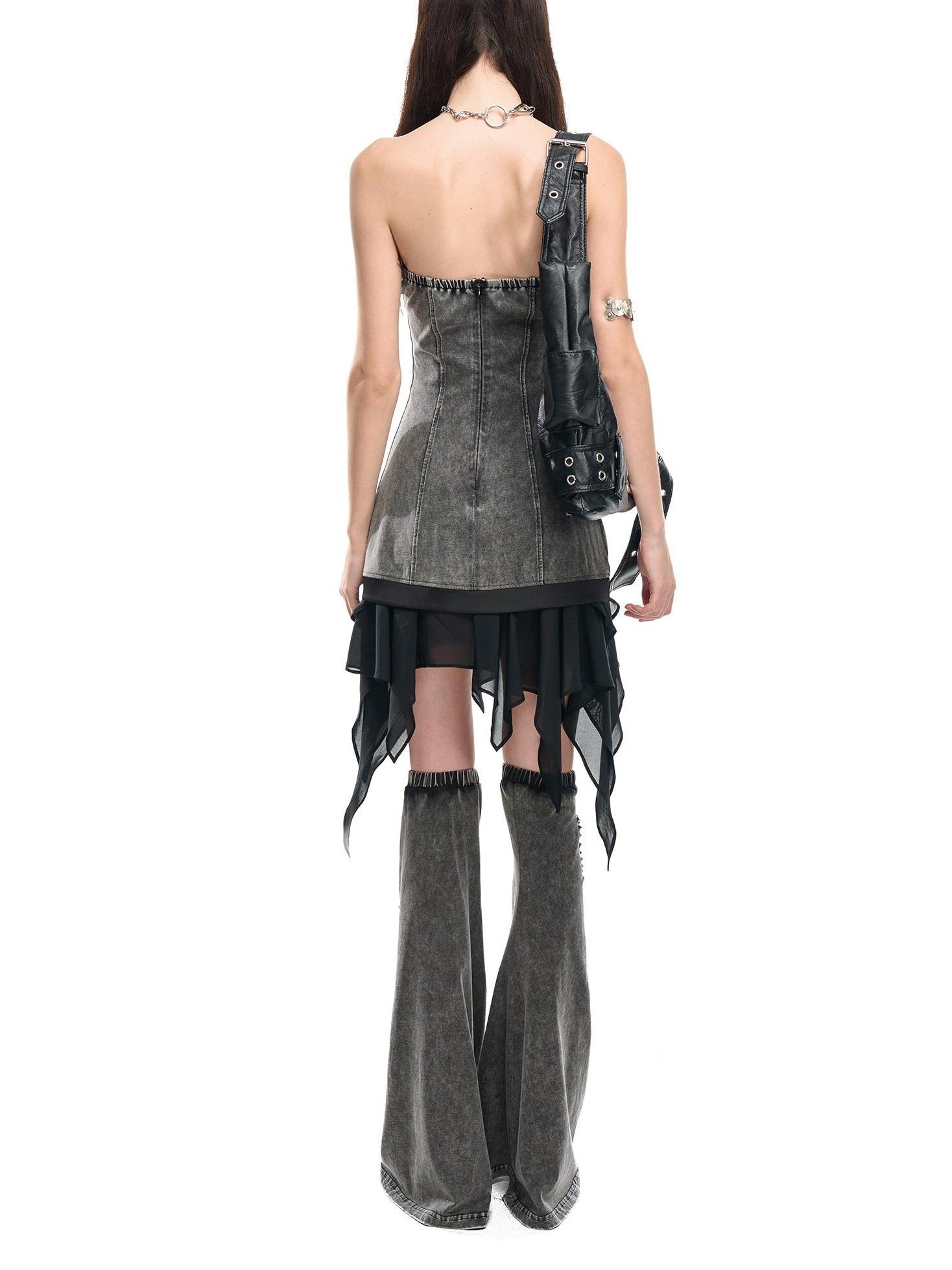NORTH NODE Washed Faded Ruffle Chiffon Spliced Women&