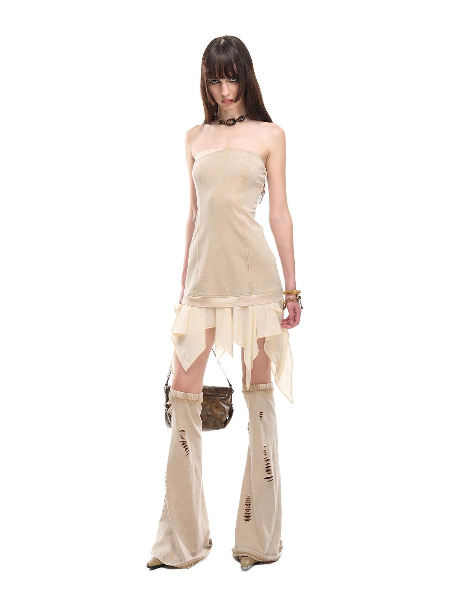 NORTH NODE Washed Faded Ruffle Chiffon Spliced Women&