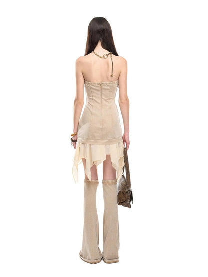 NORTH NODE Washed Faded Ruffle Chiffon Spliced Women&