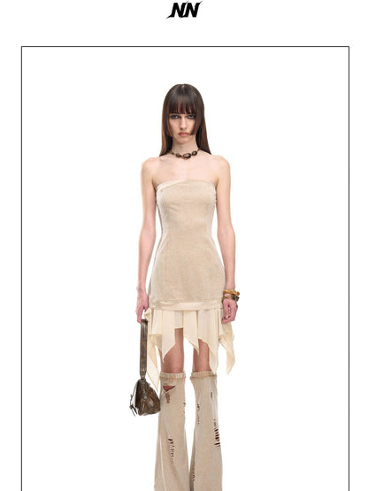 NORTH NODE Washed Faded Ruffle Chiffon Spliced Women&