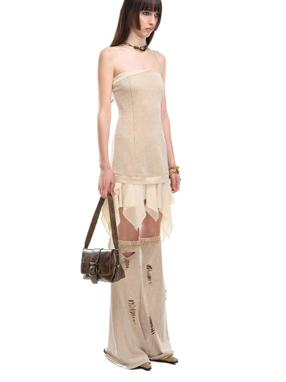 NORTH NODE Washed Faded Ruffle Chiffon Spliced Women&