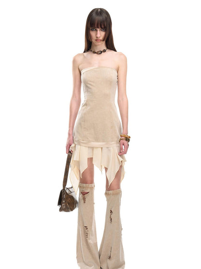 NORTH NODE Washed Faded Ruffle Chiffon Spliced Women&