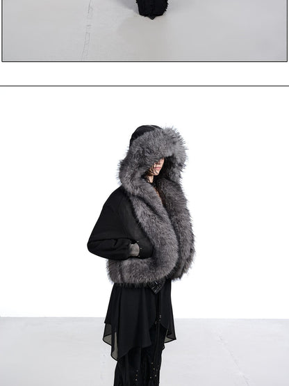 NORTH NODE Washed Faux Fur Patchwork Hooded Women&