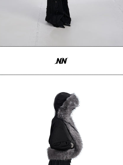 NORTH NODE Washed Faux Fur Patchwork Hooded Women&