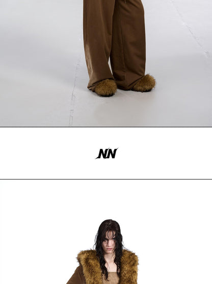 NORTH NODE Washed Faux Fur Patchwork Hooded Women&
