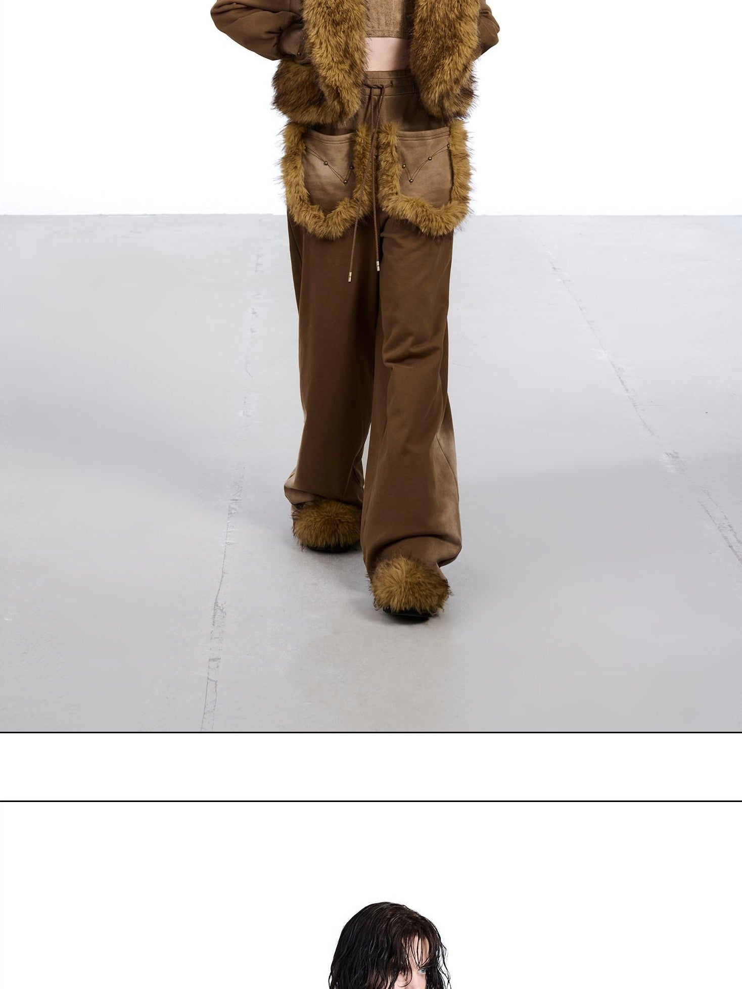NORTH NODE Washed Faux Fur Patchwork Hooded Women&